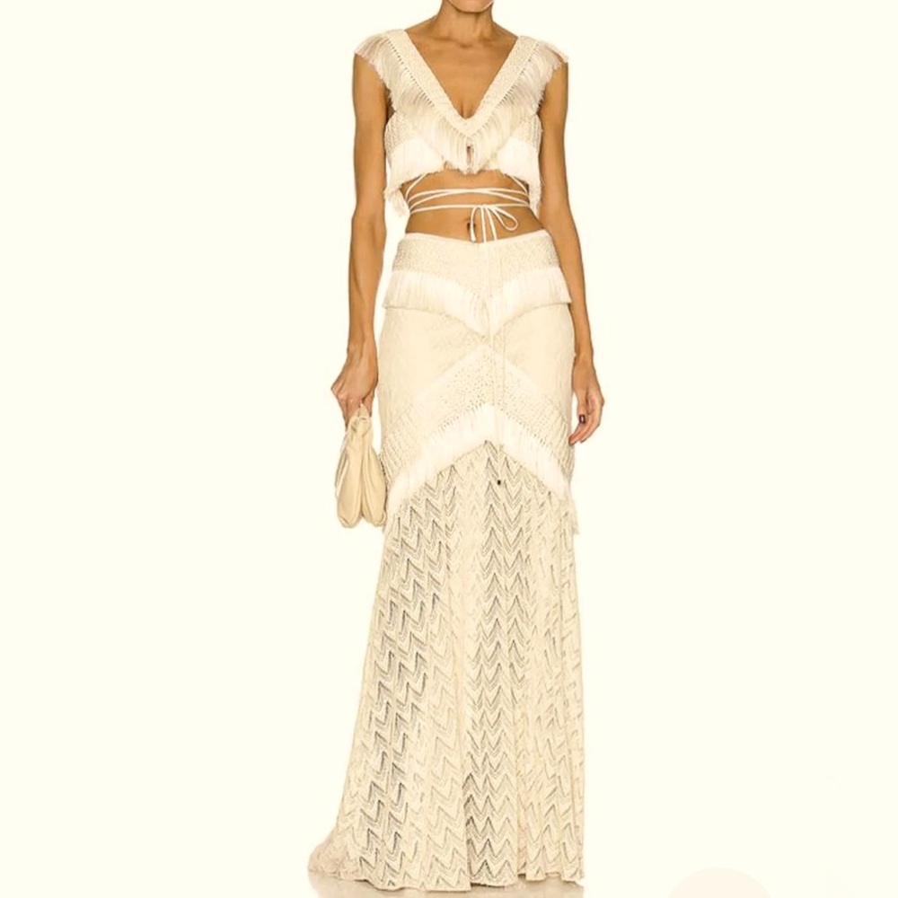 Women's Cream Crochet Fringe Maxi Dress